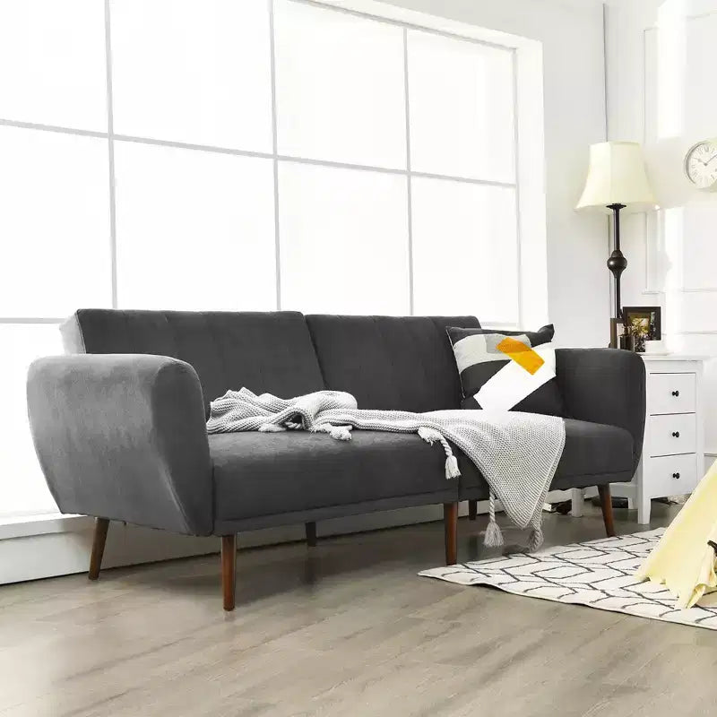 Canapé-lit futon convertible Costway avec pieds en bois réglable marine/gris/jaune