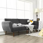 Canapé-lit futon convertible Costway avec pieds en bois réglable marine/gris/jaune