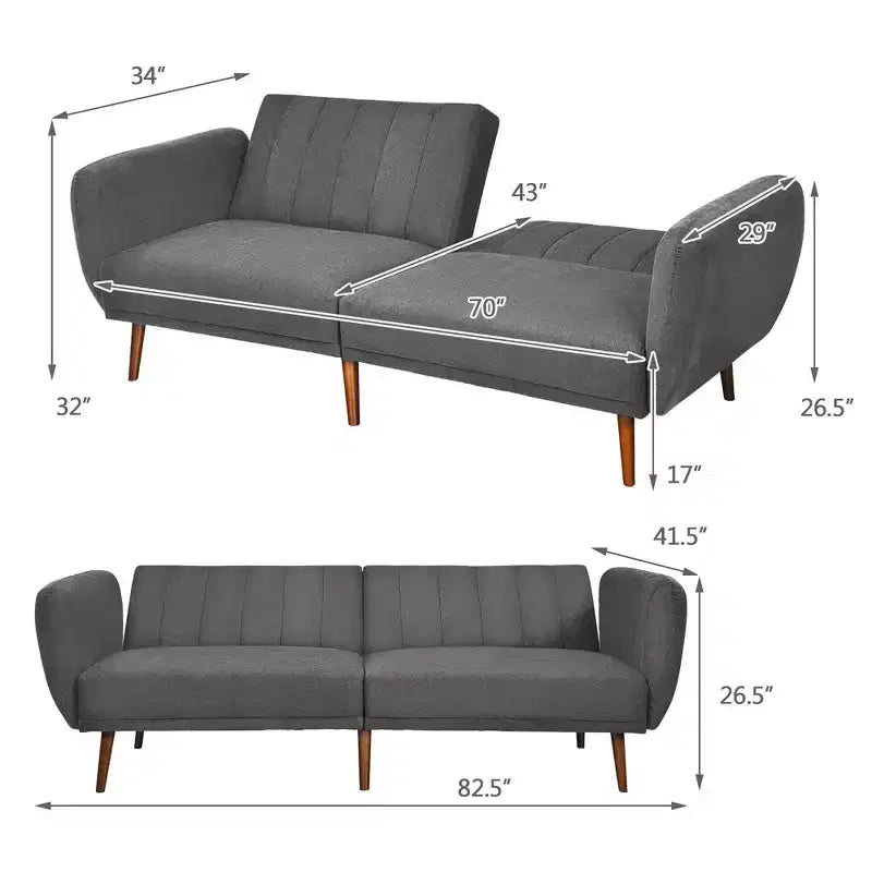 Canapé-lit futon convertible Costway avec pieds en bois réglable marine/gris/jaune