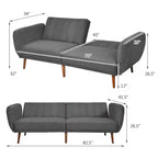 Canapé-lit futon convertible Costway avec pieds en bois réglable marine/gris/jaune