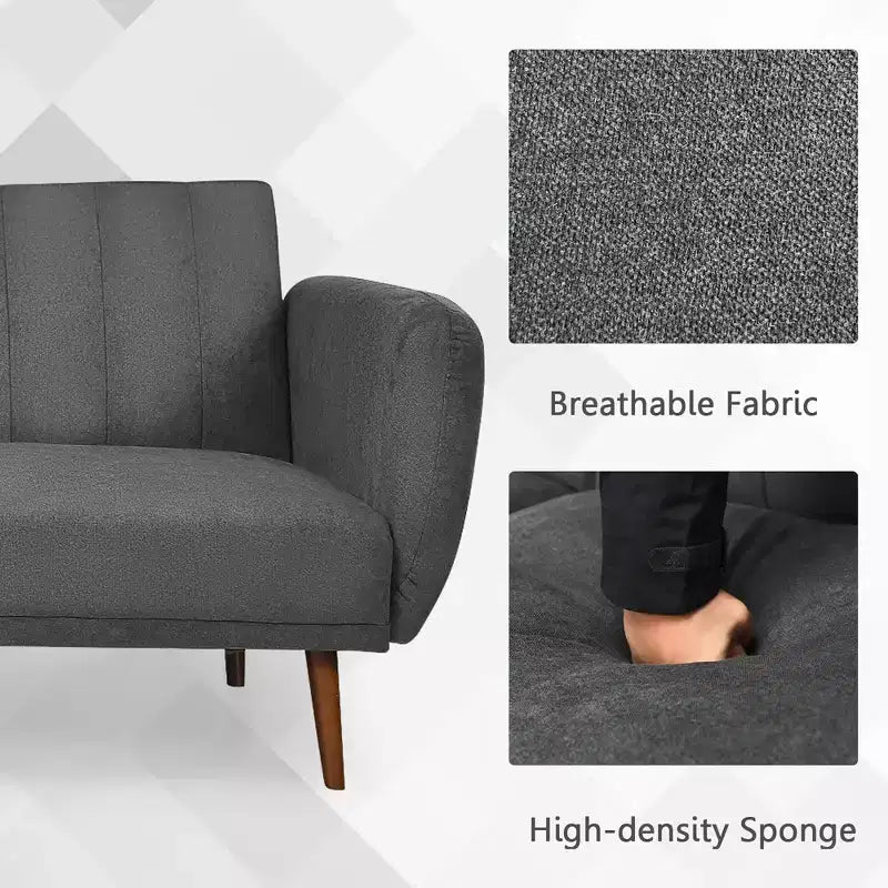 Canapé-lit futon convertible Costway avec pieds en bois réglable marine/gris/jaune