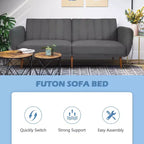 Canapé-lit futon convertible Costway avec pieds en bois réglable marine/gris/jaune