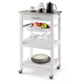 Costway Compact Kitchen Island Cart Rolling Service Trolley with Stainless Steel Top Basket