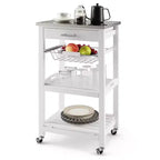 Costway Compact Kitchen Island Cart Rolling Service Trolley with Stainless Steel Top Basket