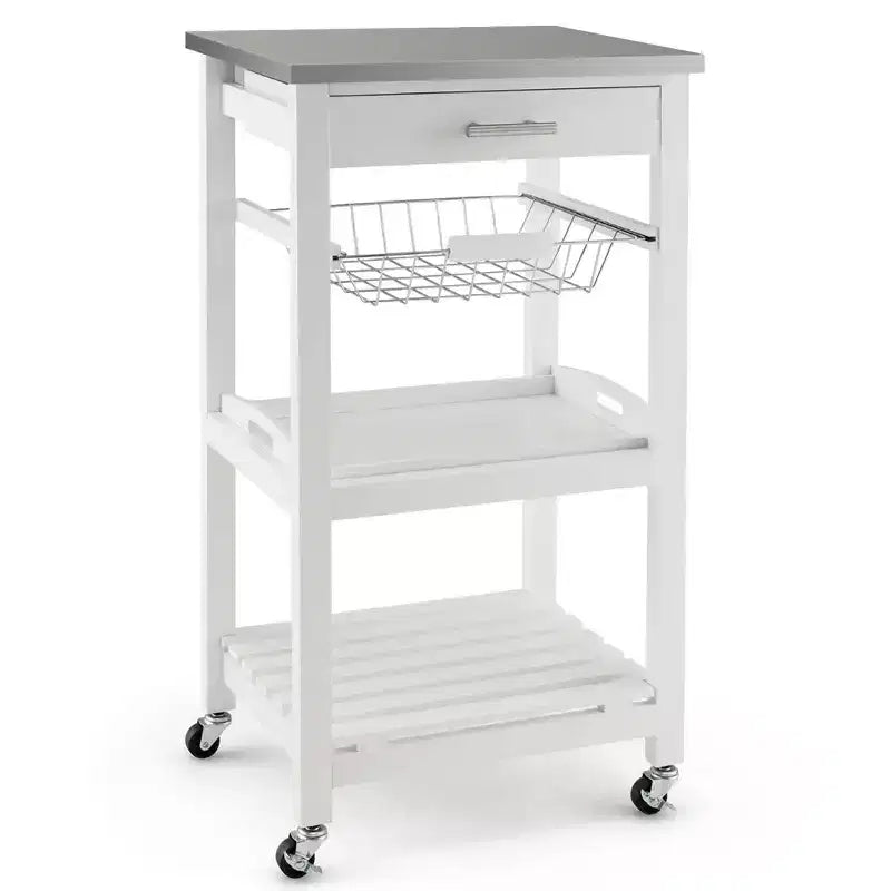 Chariot de service roulant Costway Compact Kitchen Island avec panier supérieur en acier inoxydable