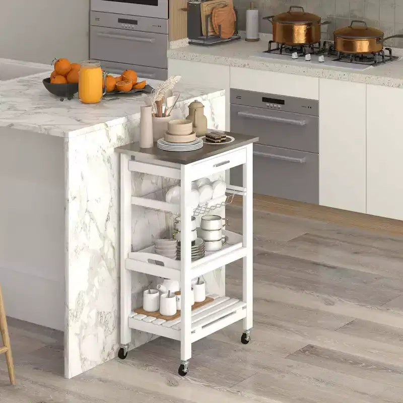 Chariot de service roulant Costway Compact Kitchen Island avec panier supérieur en acier inoxydable