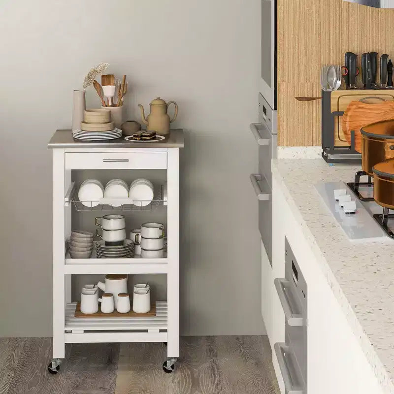Chariot de service roulant Costway Compact Kitchen Island avec panier supérieur en acier inoxydable
