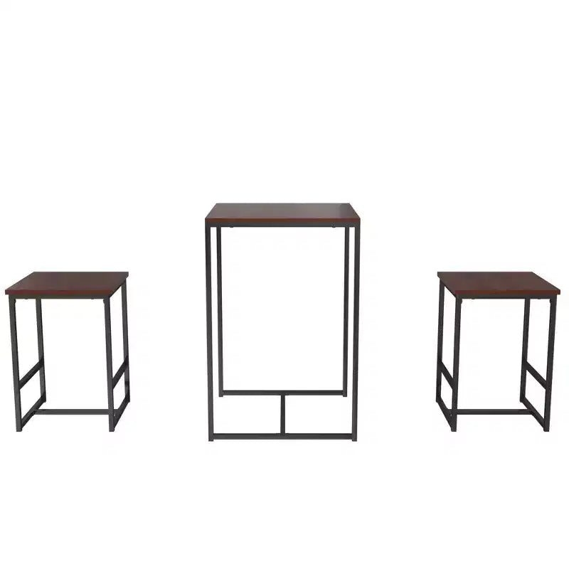 Ensemble table de bar et 2 tabourets Novogratz Bungalow, hauteur bar, avec plateau en bois et cadre en métal
