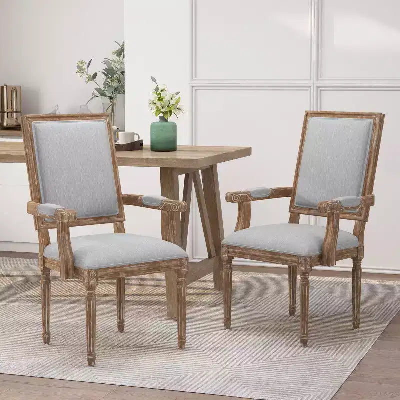 Lot de 2 chaises de salle à manger en bois rembourrées Maria de style campagnard français