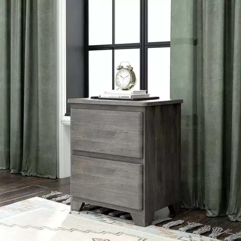 Max & Lily Nightstand with 2 Storage Drawer, Solid Wood Bedside Side Tables for Bedroom