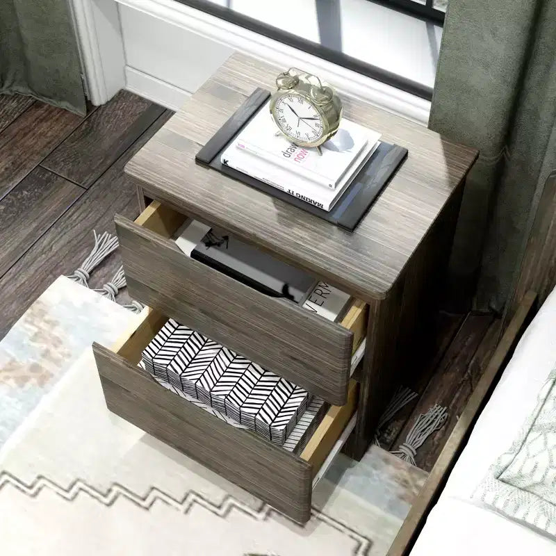 Table de chevet avec 2 tiroirs de rangement, table d'appoint en bois massif pour chambre à coucher - Style ferme moderne