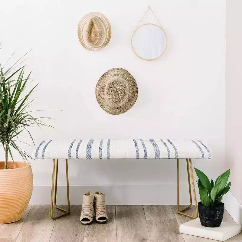 Aegean Multi Striped Upholstered Bench with Steel Legs