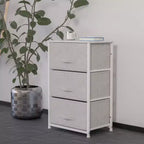 3 Drawer Wood Top Cast Iron Frame Vertical Storage Dresser with Easy Pull Fabric Drawers