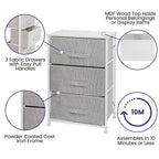 3 Drawer Wood Top Cast Iron Frame Vertical Storage Dresser with Easy Pull Fabric Drawers