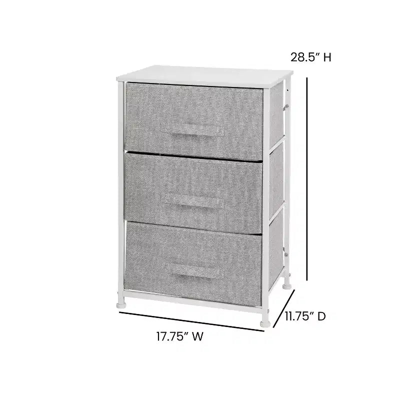 3 Drawer Wood Top Cast Iron Frame Vertical Storage Dresser with Easy Pull Fabric Drawers