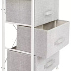 3 Drawer Wood Top Cast Iron Frame Vertical Storage Dresser with Easy Pull Fabric Drawers