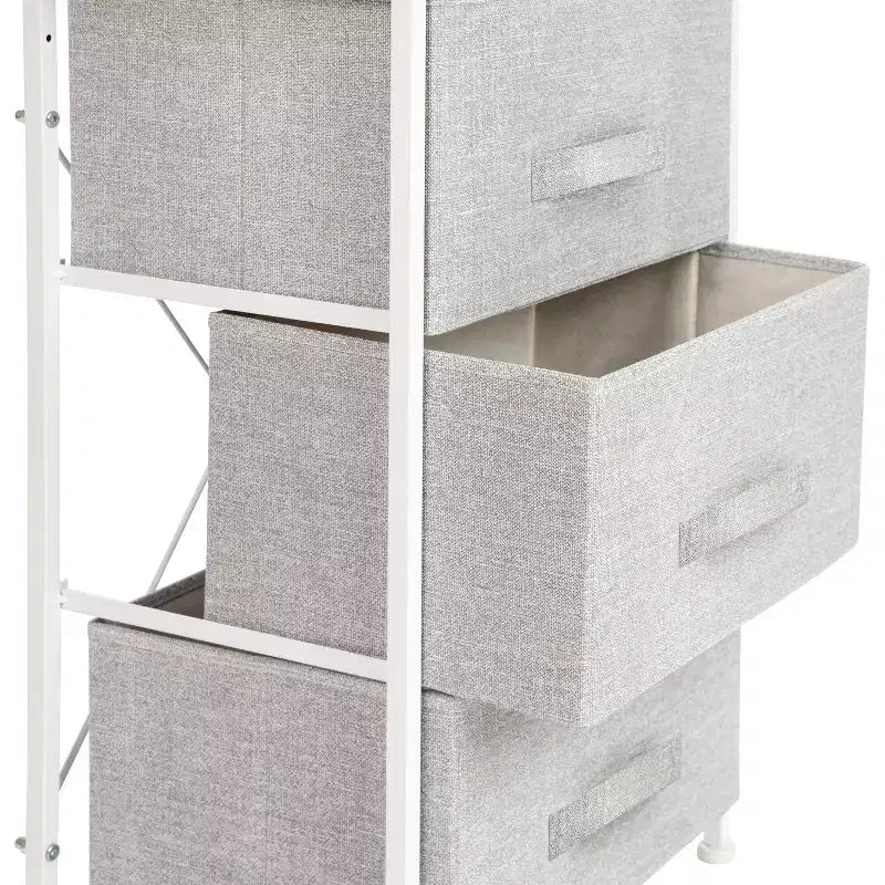 3 Drawer Wood Top Cast Iron Frame Vertical Storage Dresser with Easy Pull Fabric Drawers