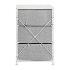 3 Drawer Wood Top Cast Iron Frame Vertical Storage Dresser with Easy Pull Fabric Drawers