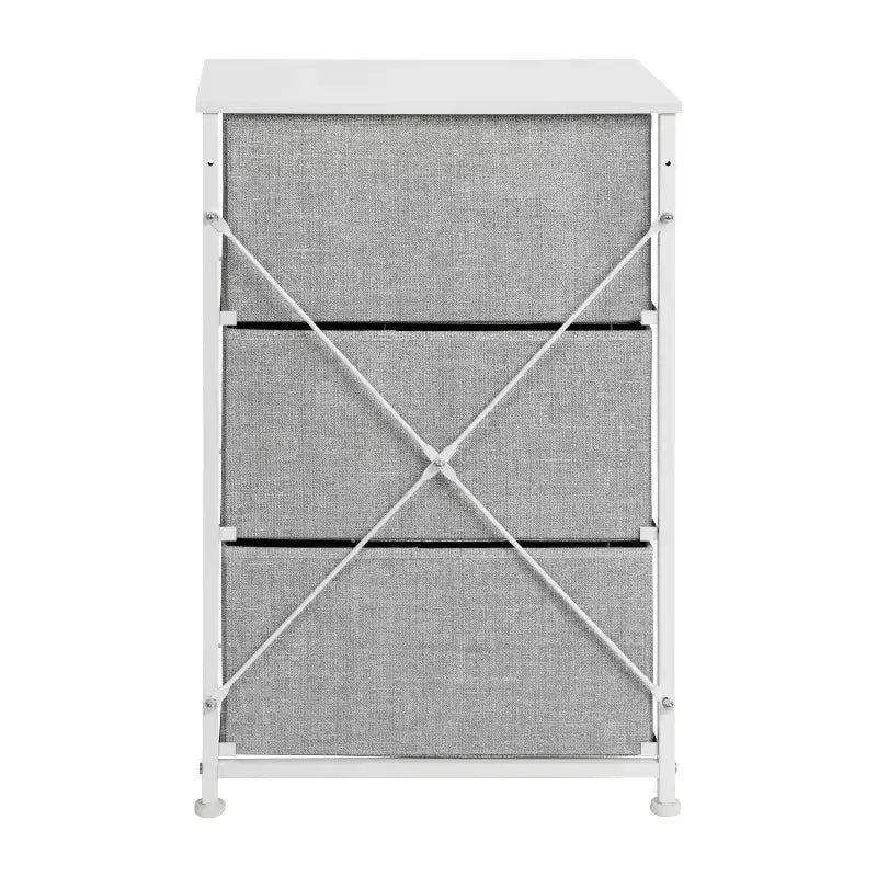 3 Drawer Wood Top Cast Iron Frame Vertical Storage Dresser with Easy Pull Fabric Drawers