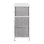 3 Drawer Wood Top Cast Iron Frame Vertical Storage Dresser with Easy Pull Fabric Drawers