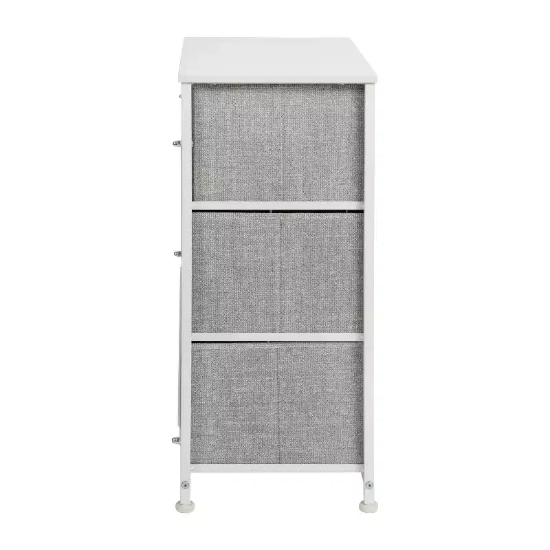 3 Drawer Wood Top Cast Iron Frame Vertical Storage Dresser with Easy Pull Fabric Drawers