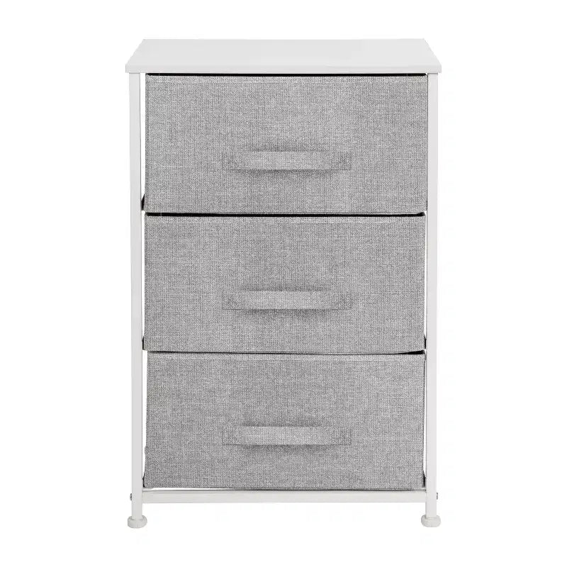 3 Drawer Wood Top Cast Iron Frame Vertical Storage Dresser with Easy Pull Fabric Drawers