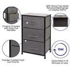 3 Drawer Wood Top Cast Iron Frame Vertical Storage Dresser with Easy Pull Fabric Drawers