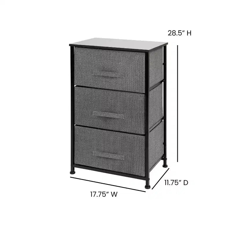 3 Drawer Wood Top Cast Iron Frame Vertical Storage Dresser with Easy Pull Fabric Drawers