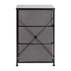 3 Drawer Wood Top Cast Iron Frame Vertical Storage Dresser with Easy Pull Fabric Drawers