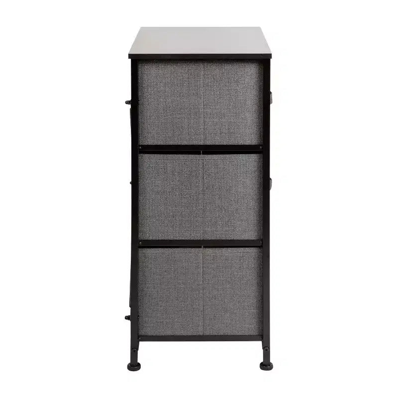 3 Drawer Wood Top Cast Iron Frame Vertical Storage Dresser with Easy Pull Fabric Drawers