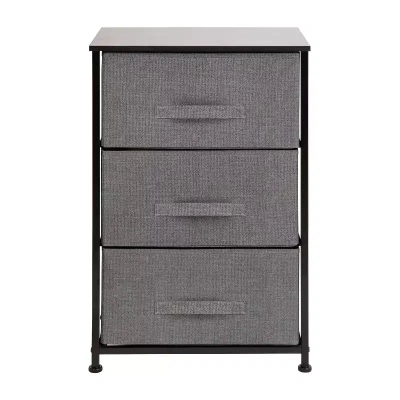 3 Drawer Wood Top Cast Iron Frame Vertical Storage Dresser with Easy Pull Fabric Drawers