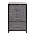 3 Drawer Wood Top Cast Iron Frame Vertical Storage Dresser with Easy Pull Fabric Drawers