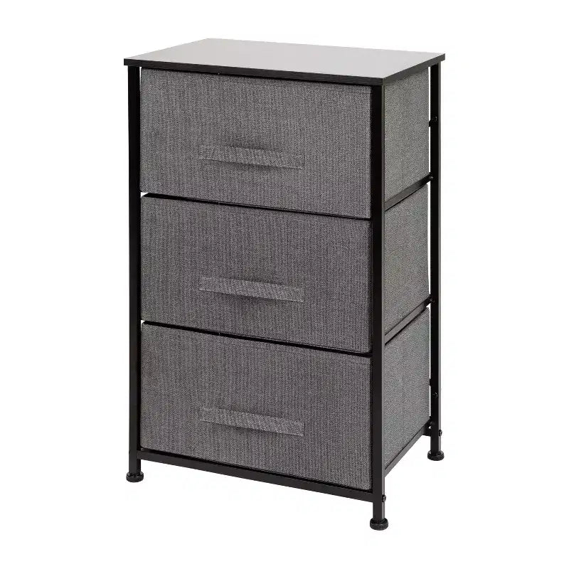 Flash Furniture 3 Drawer Wood Top Cast Iron Frame Vertical Storage Dresser with Easy Pull Fabric Drawers