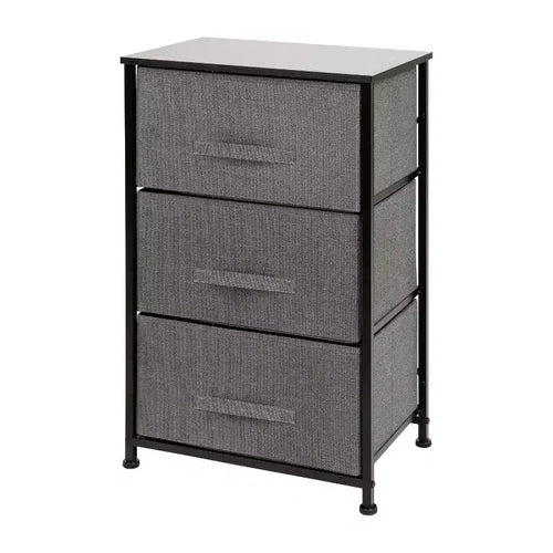 Flash Furniture 3 Drawer Wood Top Cast Iron Frame Vertical Storage Dresser with Easy Pull Fabric Drawers