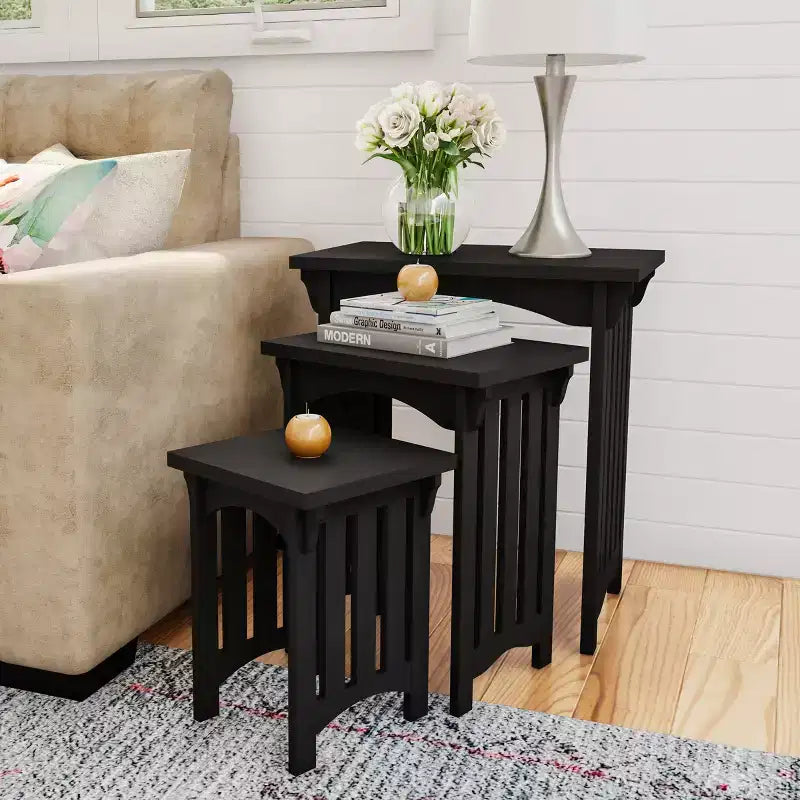 Lavish Home Set of 3 Nesting Tables - Traditional Coffee Tables with Mission Style Legs for Living Room, Black