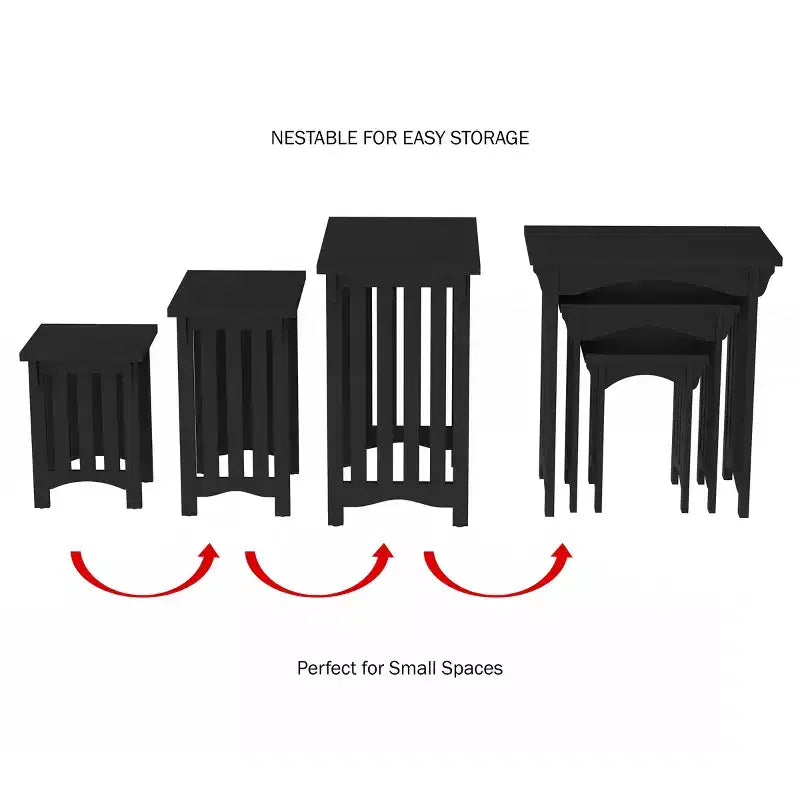 Lot de 3 tables gigognes – Tables basses traditionnelles avec pieds de style Mission pour salon, noires