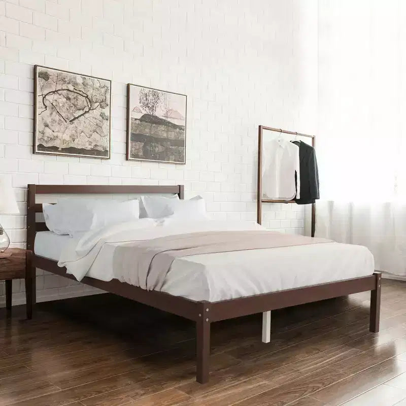 Full Wood Platform Bed Frame with Headboard and Slat Support, Mattress Foundation