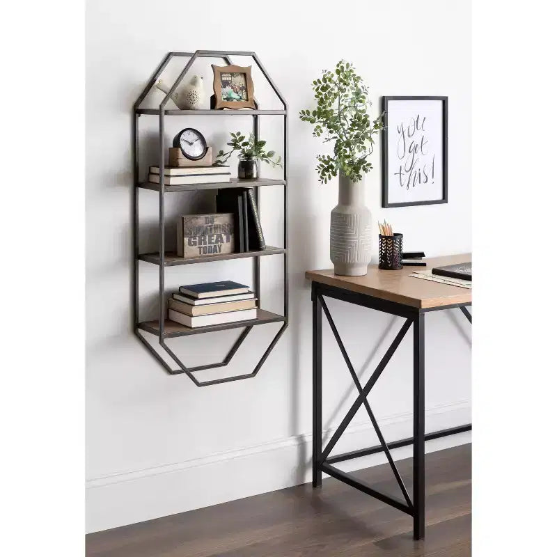 Étagère murale décorative Adela en bois et métal