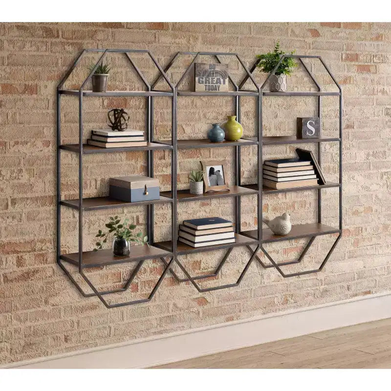 Étagère murale décorative Adela en bois et métal