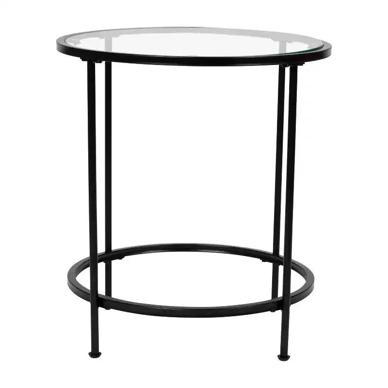 Flash Furniture Astoria Collection Round End Table - Modern Clear Glass Accent Table with Matte Black Frame