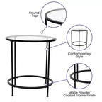 Table d'appoint ronde Astoria Collection - Table d'appoint moderne en verre transparent avec cadre noir mat