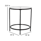 Table d'appoint ronde Astoria Collection - Table d'appoint moderne en verre transparent avec cadre noir mat