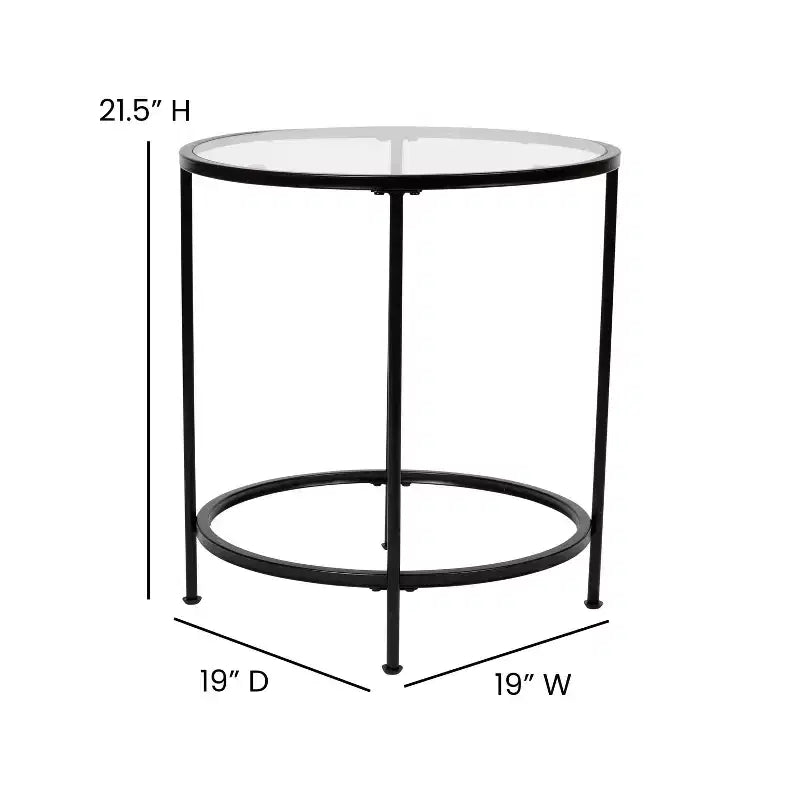 Table d'appoint ronde Astoria Collection - Table d'appoint moderne en verre transparent avec cadre noir mat