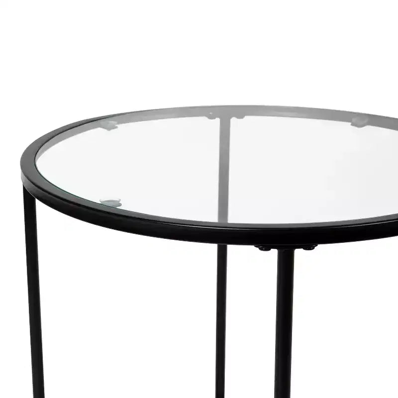 Table d'appoint ronde Astoria Collection - Table d'appoint moderne en verre transparent avec cadre noir mat