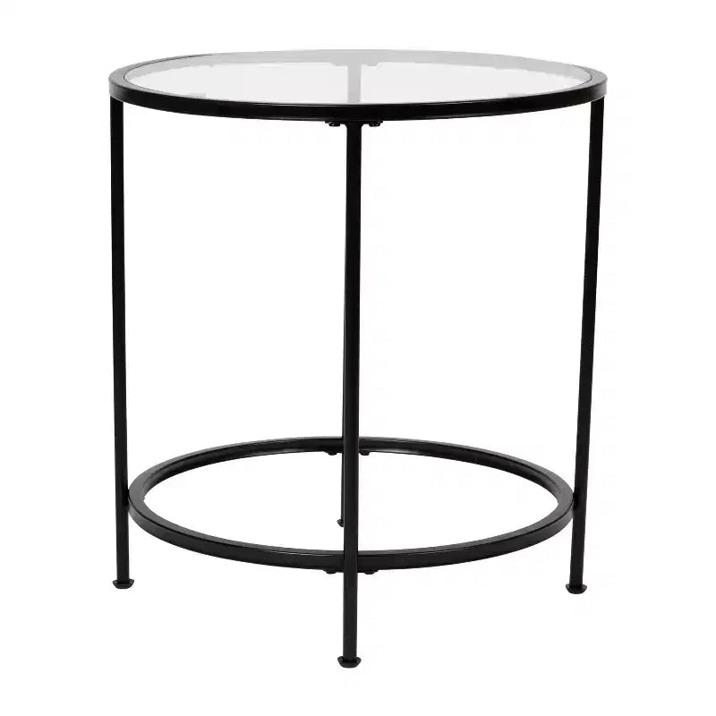 Table d'appoint ronde Astoria Collection - Table d'appoint moderne en verre transparent avec cadre noir mat