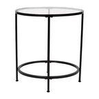 Table d'appoint ronde Astoria Collection - Table d'appoint moderne en verre transparent avec cadre noir mat
