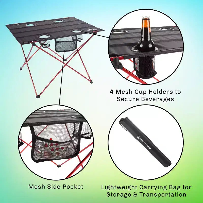 Table de camping pliante d'extérieur avec sac de transport - Noir