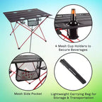 Table de camping pliante d'extérieur avec sac de transport - Noir