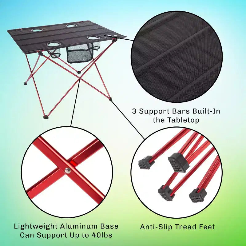 Table de camping pliante d'extérieur avec sac de transport - Noir