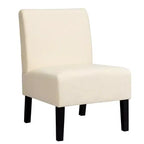 Costway Armless Accent Fabric Leisure Chair w/Rubber Wood Legs Gray\Beige\ Print